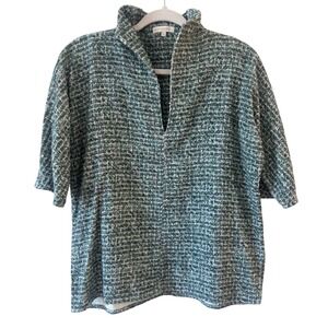 Ann Mashburn Green Tweed Short Sleeve Funnel Neck Violetta Top Women's Small